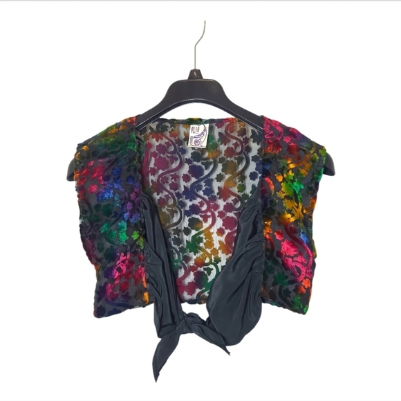 Alia M Embossed Velvet Burnout Crop Shrug Vest Colorful Size Large - Picture 1 of 5